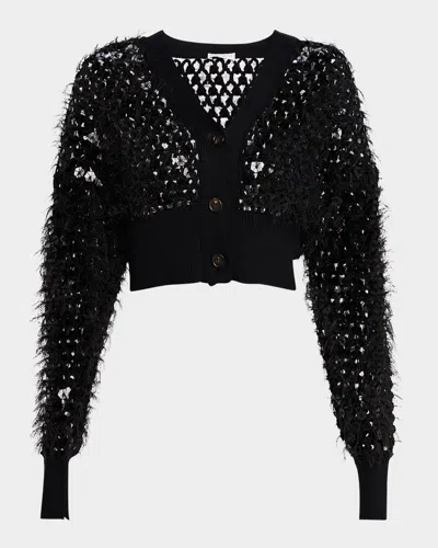 Brunello Cucinelli Mosaic 3d Net Cropped Cardigan In C101 Black