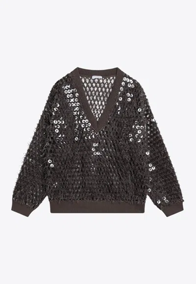 BRUNELLO CUCINELLI MOSAIC EMBROIDERED MESH SWEATER