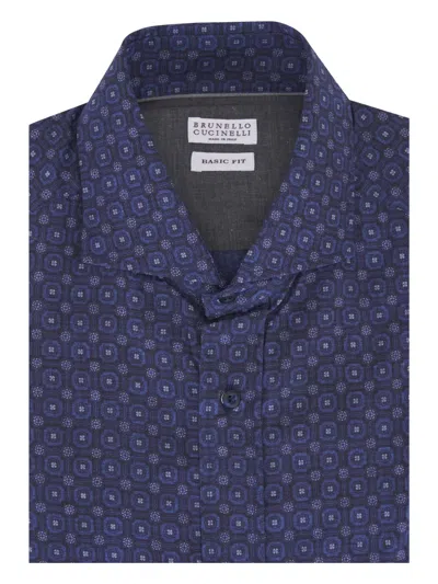 Brunello Cucinelli Mosaic-print Shirt In Blue