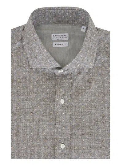 Brunello Cucinelli Mosaic-print Shirt In Grey