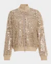 Brunello Cucinelli Mosaic Sequin Embroidered Net Knit Zip Jacket In C059 Light Brown