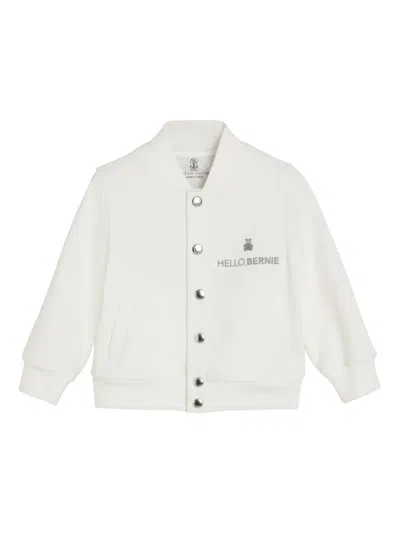 Brunello Cucinelli Babies' Motif-embroidered Bomber Jacket In White