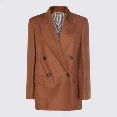 Brunello Cucinelli Mou Linen Blazer In Brown