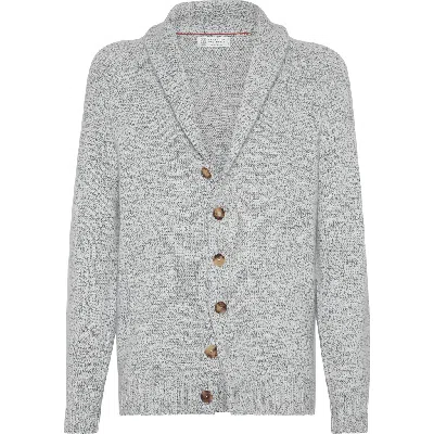 Brunello Cucinelli Mouliné Cashmere Cardigan With Raglan Sleeves In Indigo