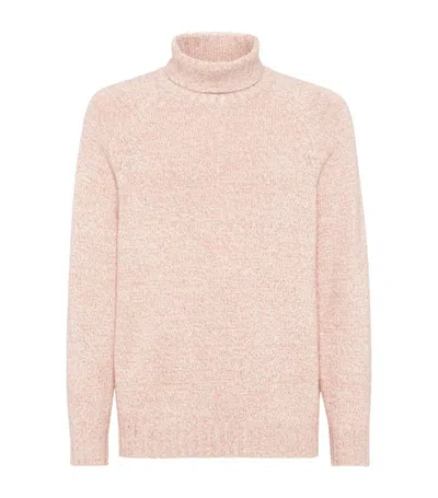 Brunello Cucinelli Men's Cashmere Marled Turtleneck Sweater In Orange