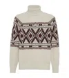 Brunello Cucinelli Geometric Jacquard Turtle Neck Pullover In Gray