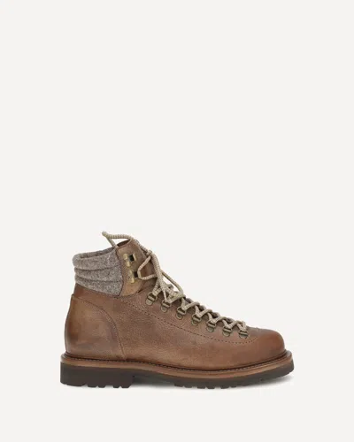 Brunello Cucinelli Mountain Boots In Leather With Wool And Cashmere Inserts In Brown