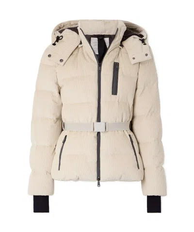 Brunello Cucinelli Hooded Belted Bead-embellished Ribbed Cotton-velvet Ski Jacket In White