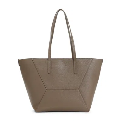 BRUNELLO CUCINELLI BRUNELLO CUCINELLI MUD BROWN GRAINED LEATHER DUO MEDIUM BAG