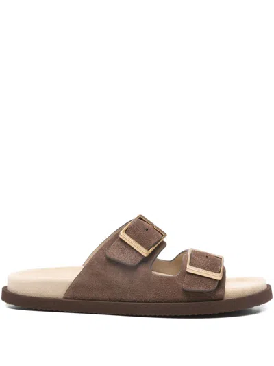Brunello Cucinelli Mud Brown Suede Leather Arizona Sandals In Multi