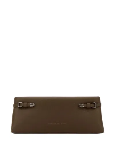 Brunello Cucinelli Leather Clutch Bag Rectangular Shape Buckle In Brown
