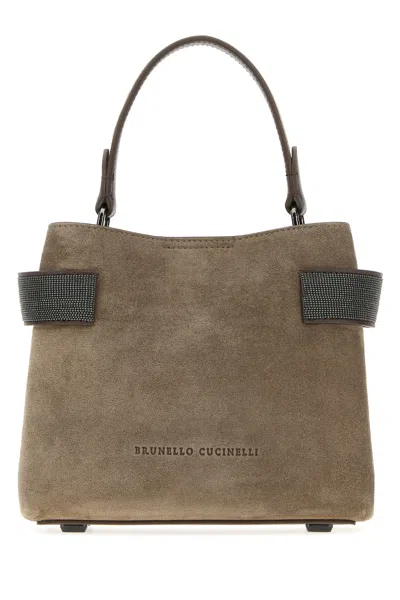 Brunello Cucinelli Mud Suede Handbag In Animal Print