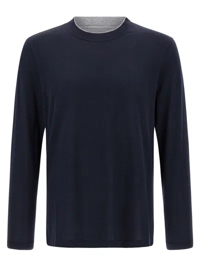 Brunello Cucinelli Multi Layer T-shirt Multicolor In Blue