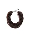 Brunello Cucinelli Multi-strand Beaded Silver And Glass Necklace In Brown