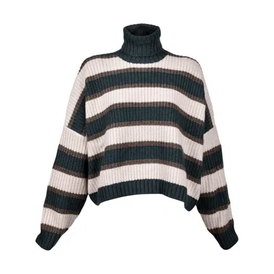 Brunello Cucinelli Striped-knit Turtleneck Sweater In Blue