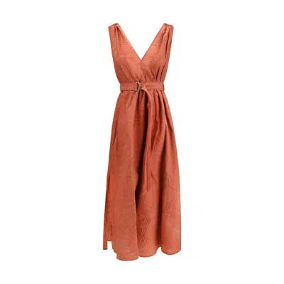 Brunello Cucinelli Multicolor Cotton Casual Dress In Orange