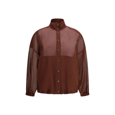 Brunello Cucinelli Cotton Organza Shirt In Brown