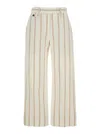 Brunello Cucinelli Multicolor Crop Pants With All-over Striped Motif And Monile Detail In Linen And Cotton Blend Woman In Multicolor