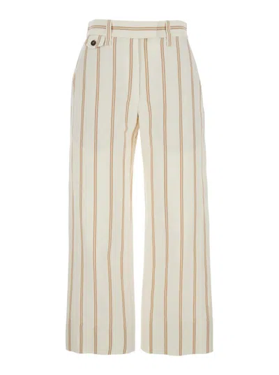 BRUNELLO CUCINELLI MULTICOLOR CROP PANTS WITH ALL-OVER STRIPED MOTIF AND MONILE DETAIL