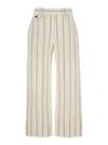 Brunello Cucinelli Multicolor Crop Pants With All-over Striped Motif And Monile Detail In Linen And Cotton Blend Woman In Multicolor
