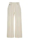 Brunello Cucinelli Multicolor Crop Pants With All-over Striped Motif And Monile Detail In Linen And Cotton Blend Woman In Multicolor