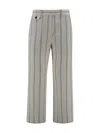 Brunello Cucinelli Multicolor Crop Pants With All-over Striped Motif And Monile Detail In Linen And Cotton Blend Woman
