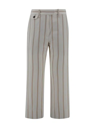 Brunello Cucinelli Multicolor Crop Pants With All-over Striped Motif And Monile Detail In Linen And Cotton Blend Woman