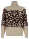 Brunello Cucinelli Geometric Jacquard Turtle Neck Pullover In Neutral