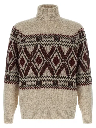 BRUNELLO CUCINELLI MULTICOLOR GEOMETRIC JACQUARD SWEATER