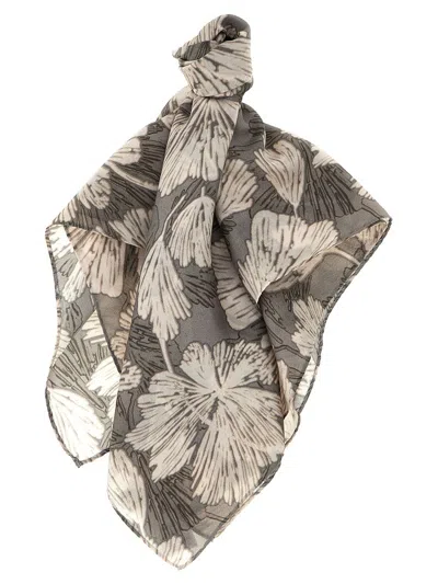 Brunello Cucinelli Multicolor Grey Silk Scarves In Gray