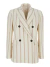 Brunello Cucinelli Multicolor Jacket With All-over Striped Motif And Monile Detail In Multicolor