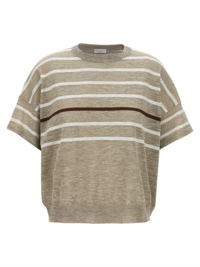 BRUNELLO CUCINELLI MULTICOLOR LUREX STRIPES SWEATER
