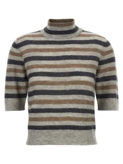 BRUNELLO CUCINELLI MULTICOLOR LUREX WOOL CROPPED SWEATER