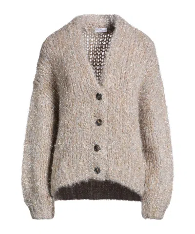 Brunello Cucinelli Multicolor Metallic Knit Cardigan In Brown