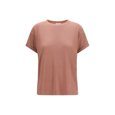 Brunello Cucinelli Cashmere Glitter T-shirt In Pink