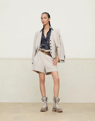 Brunello Cucinelli Multicolor Silk Pattern Women's Shirt In Gray