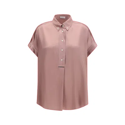 Brunello Cucinelli Silk Short-sleeved Shirt In Pink