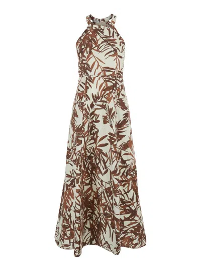 BRUNELLO CUCINELLI MULTICOLOR SLEEVELESS LONG DRESS WITH ALL-OVER HERBARIUM PRINT IN COTTON WOMAN
