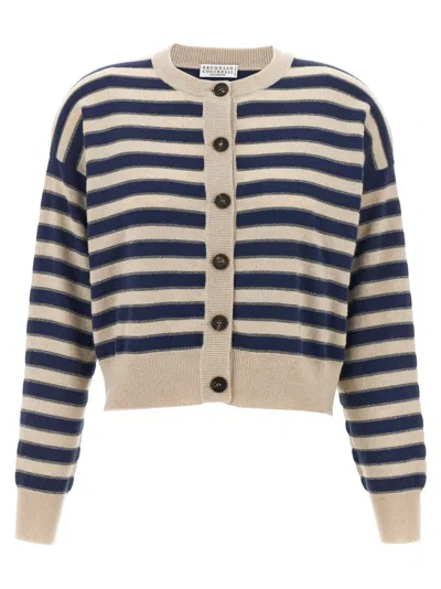 BRUNELLO CUCINELLI MULTICOLOR SPARKLING STRIPES CARDIGAN