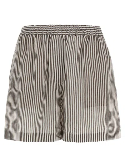 BRUNELLO CUCINELLI MULTICOLOR STRIPED LINEN BERMUDA SHORTS