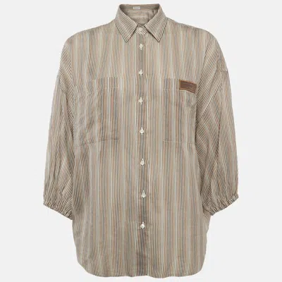 Pre-owned Brunello Cucinelli Multicolour Striped Silk Blend Button Down Shirt M