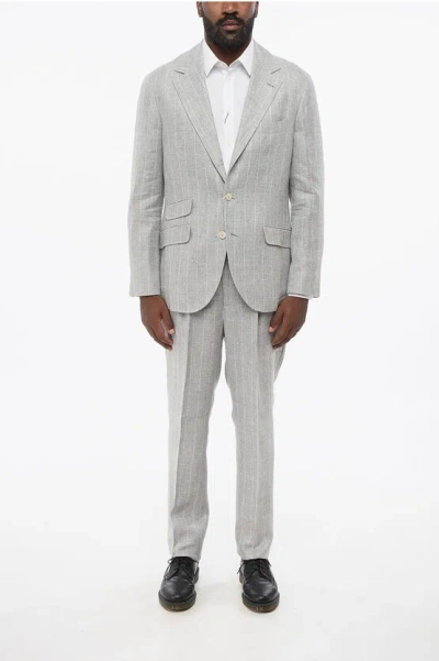 Brunello Cucinelli Multipocketed Pinstriped Linen Blend Suit In Gray
