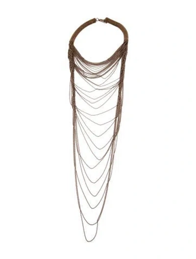 Pre-owned Brunello Cucinelli Multistrand Drape Collar Necklace, 17"