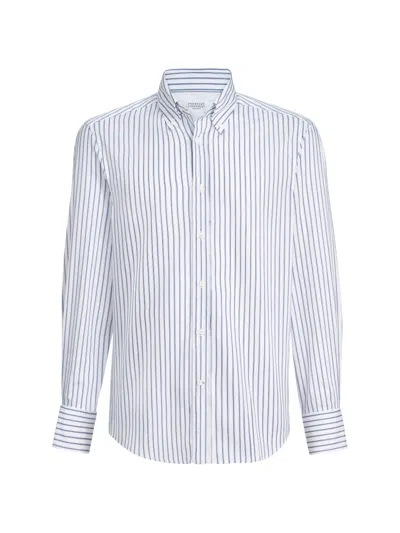 Brunello Cucinelli Multistripe Button-down Collar Shirt In White