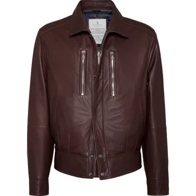 BRUNELLO CUCINELLI BRUNELLO CUCINELLI NAPPA LEATHER BIKER JACKET