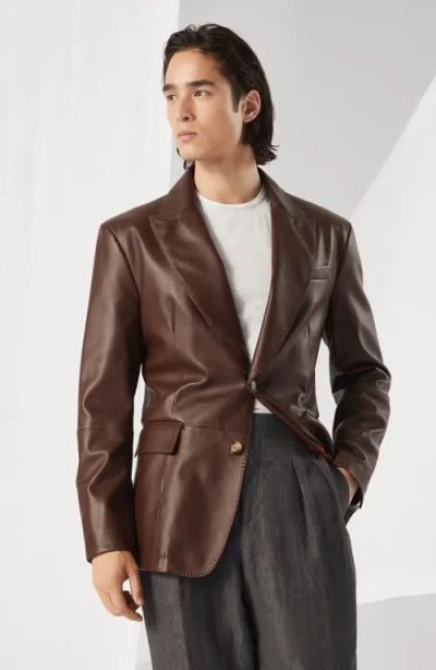 Brunello Cucinelli Nappa Leather Blazer In Brown