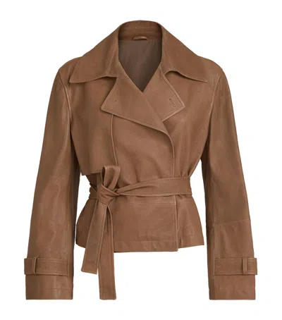 Brunello Cucinelli Nappa Leather Cropped Trench Coat In Brown