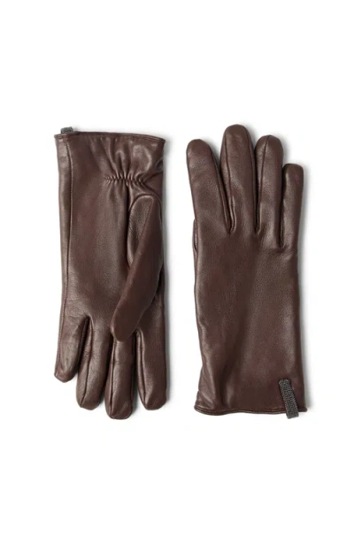 Brunello Cucinelli Nappa Leather Gloves In Brown