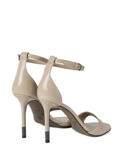 Brunello Cucinelli Nappa Leather Heels With Monili In Multi
