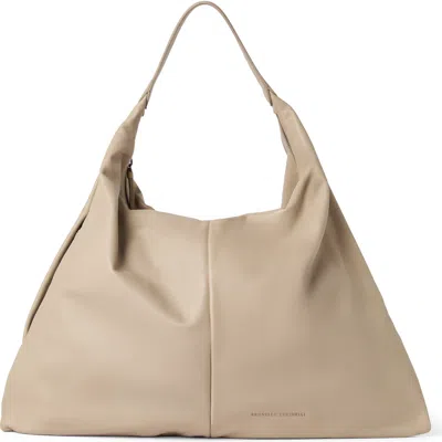 Brunello Cucinelli Nappa Leather Hobo Swing Bag In Neutral